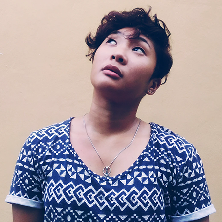 woman looking inquisitely upward